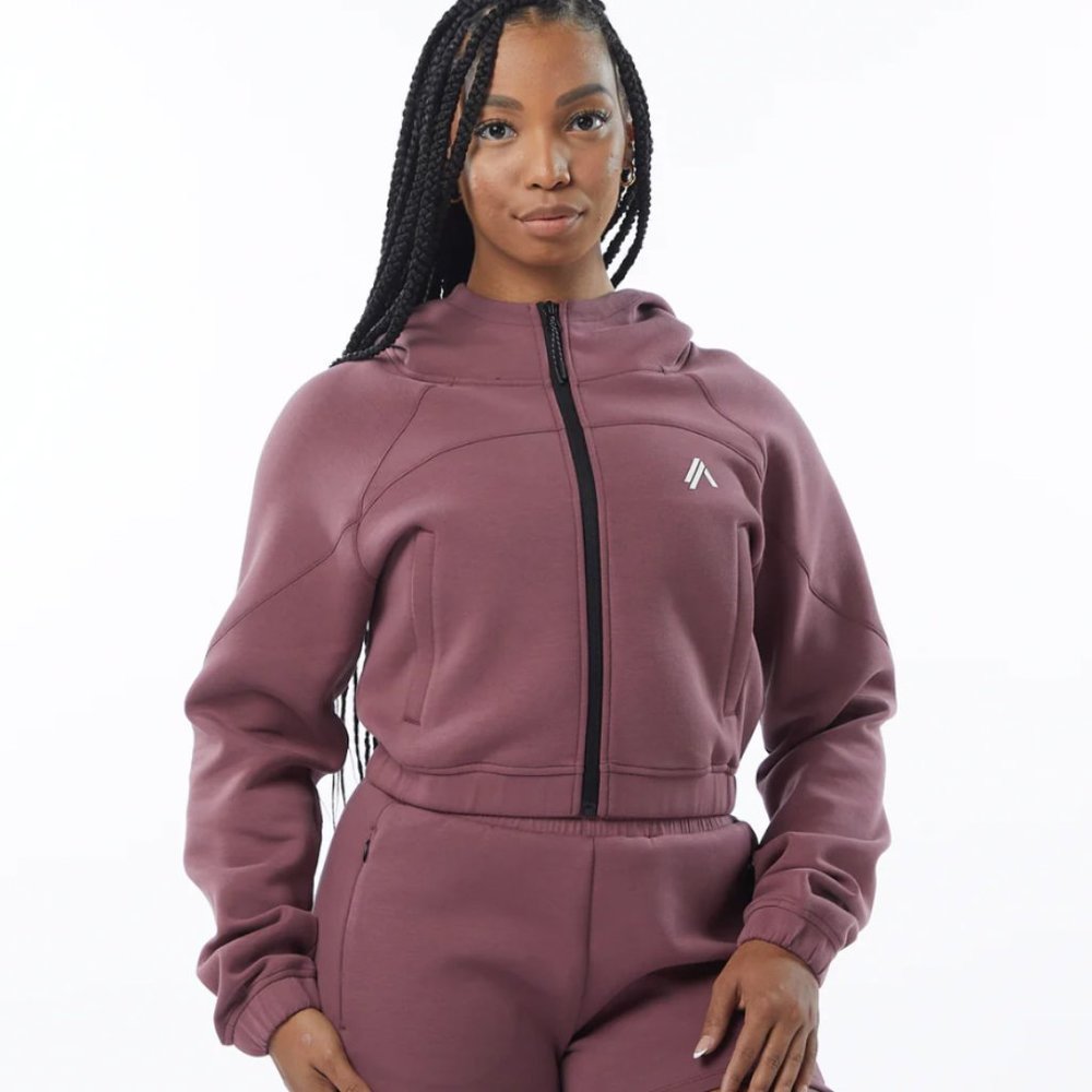 Alphalete - ELMTS Crop Zip Hoodie Jacket, Mauve, Medium
